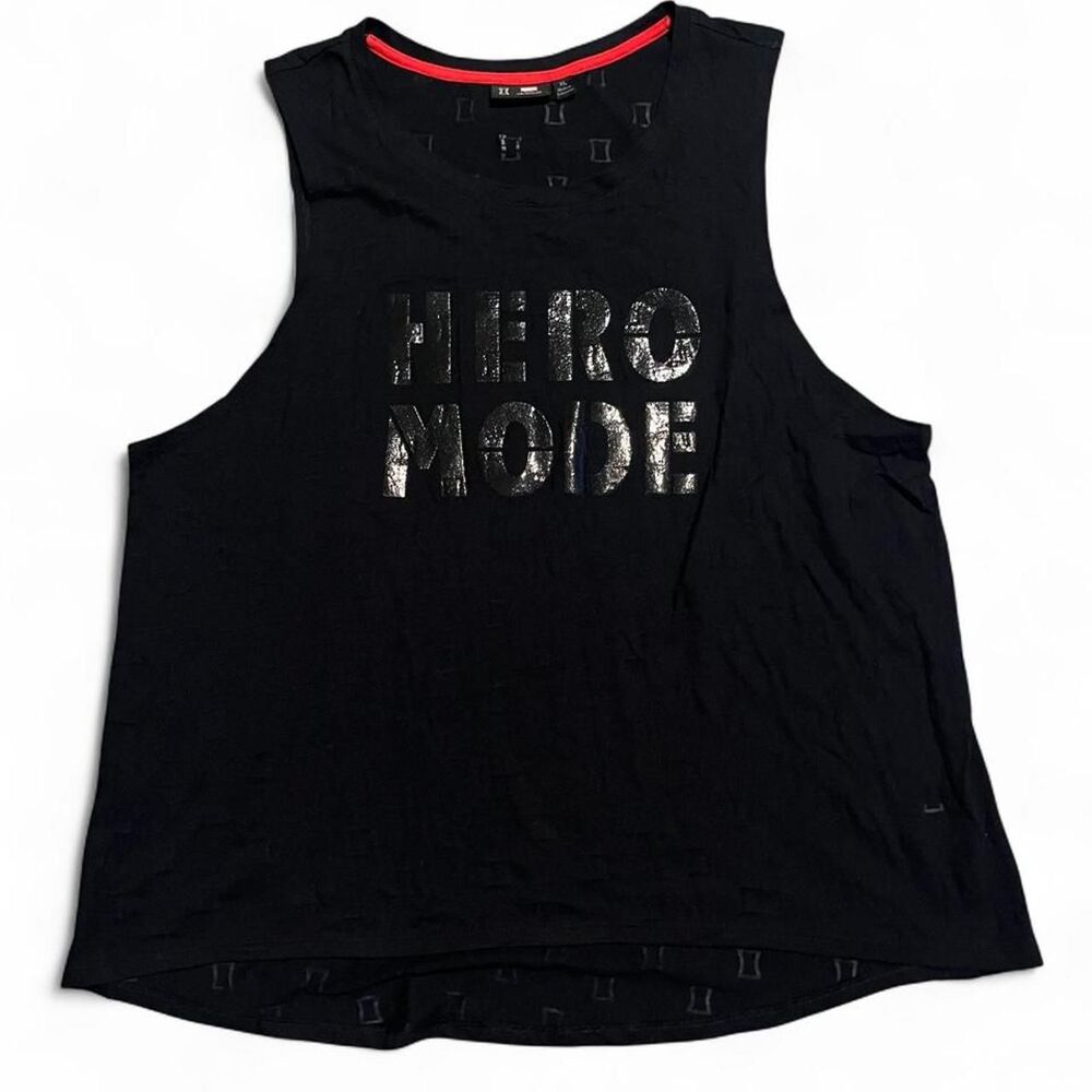 Marvel black tank top with silver glitter "Hero Mode" text